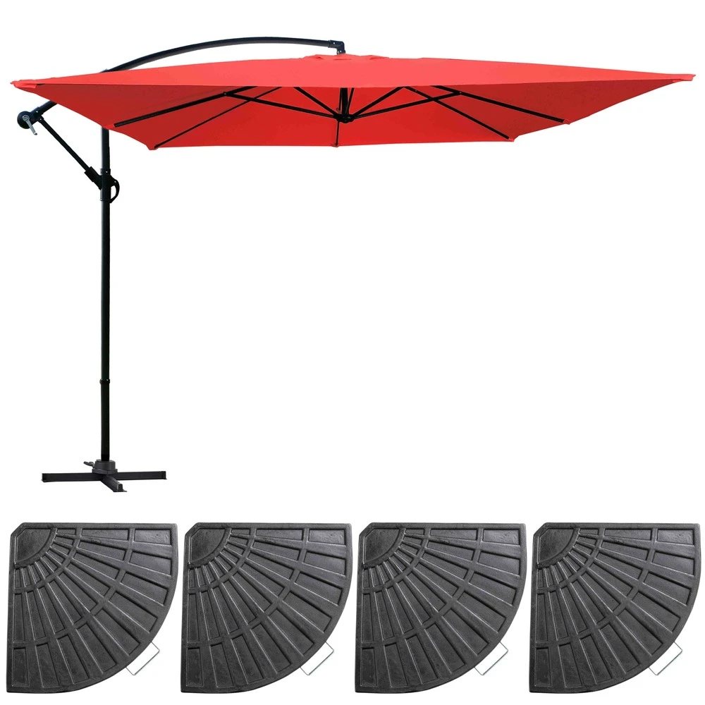 Parasol Déporté 3x3m Et 4 Dalles à Lestées Aluminium Rouge 1 Parasol Déporté 3x3m Et 4 Dalles à Lestées Aluminium Rouge