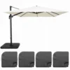 Parasol Déporté 3x3m Et 4 Dalles à Remplir Aluminium Blanc