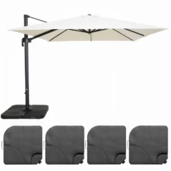 Parasol Déporté 3x3m Et 4 Dalles à Remplir Aluminium Blanc