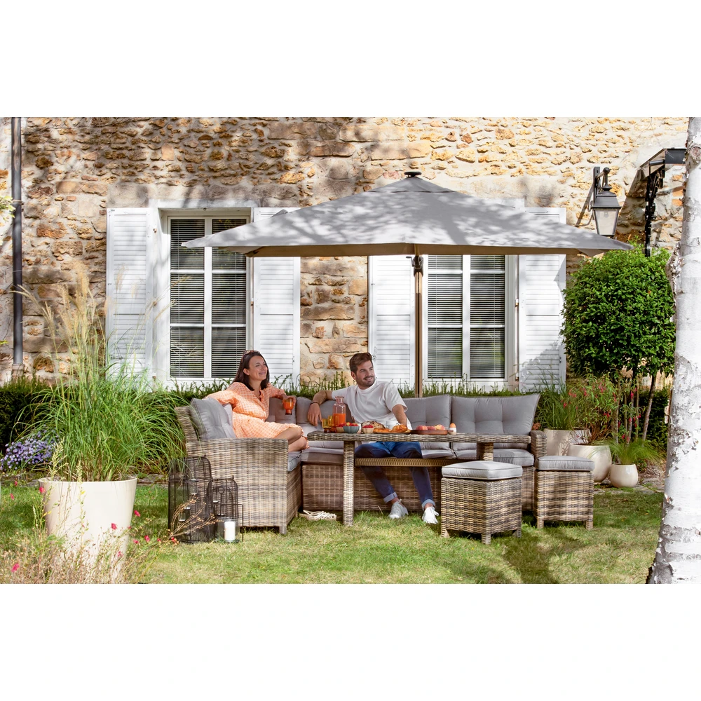 Salon De Jardin HESTIA - 1 Canapé D'angle, 1 Table Et 2 Tabourets 1 Salon De Jardin HESTIA - 1 Canapé D'angle, 1 Table Et 2 Tabourets