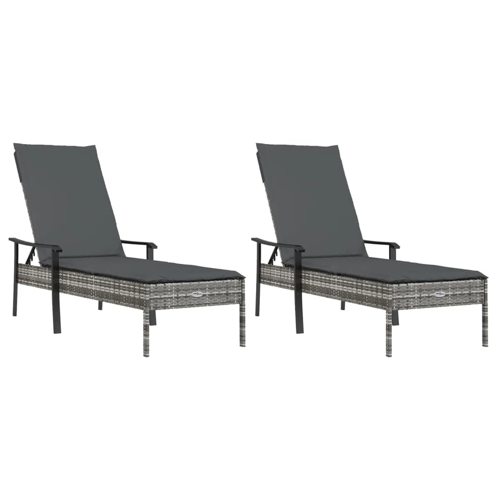 VIDAXL Chaises Longues 2pcs Avec Table Et Coussins Gris Résine Tressée 4 VIDAXL Chaises Longues 2pcs Avec Table Et Coussins Gris Résine Tressée – Image 4
