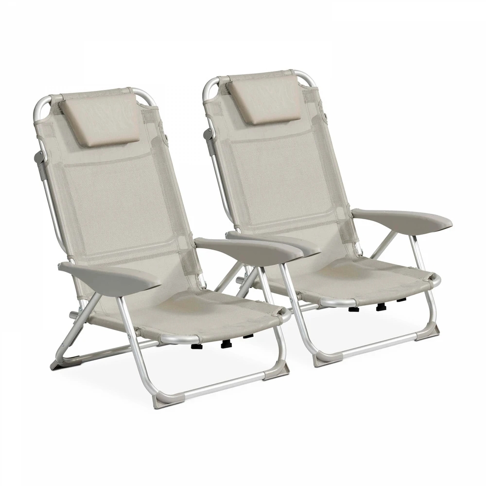 Lot De 2 Fauteuils Clic Clac Des Plages En Polyester Gris 1 Lot De 2 Fauteuils Clic Clac Des Plages En Polyester Gris