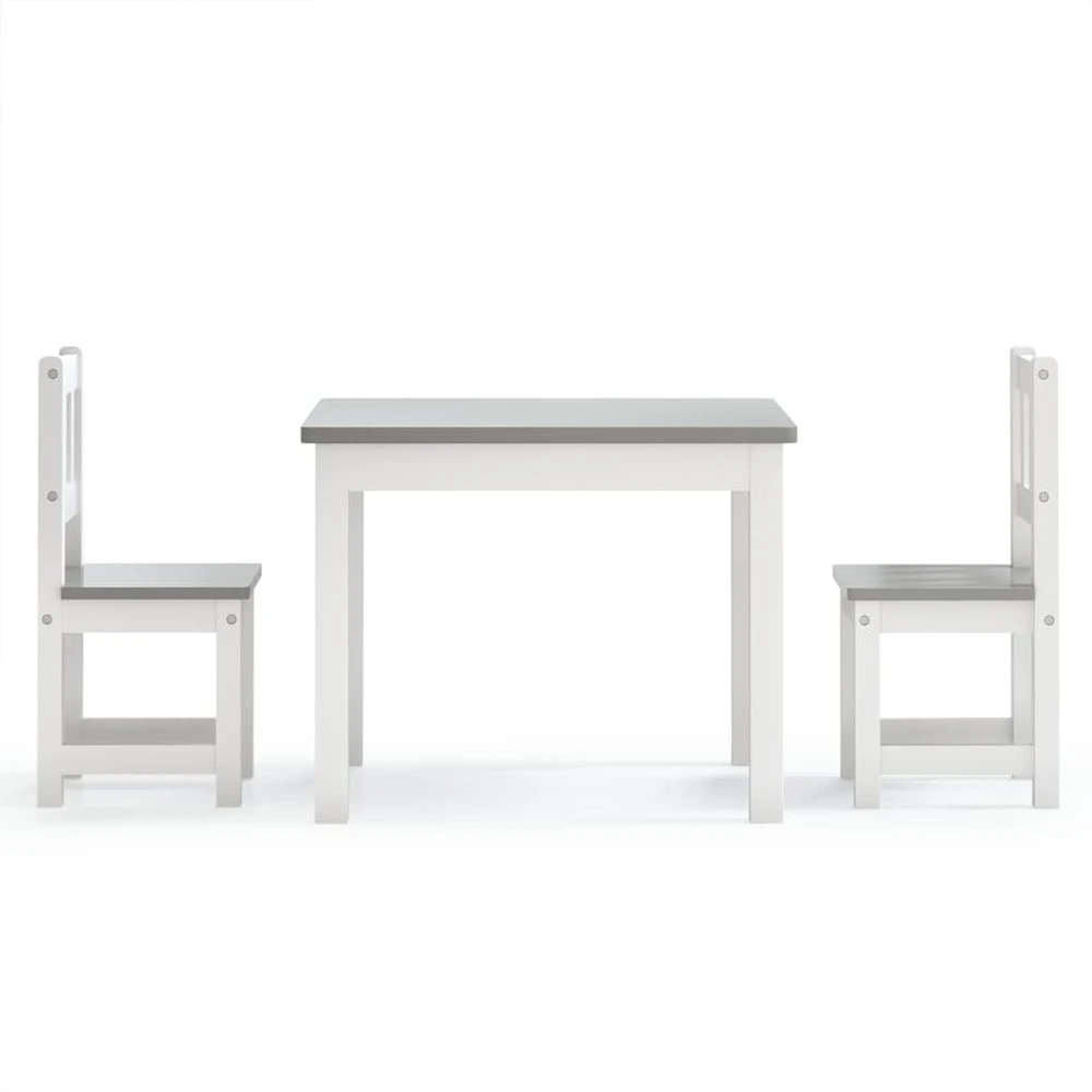 VIDAXL Ensemble De Table Et Chaises Enfants 3 Pcs Blanc Et Gris Mdf 3 VIDAXL Ensemble De Table Et Chaises Enfants 3 Pcs Blanc Et Gris Mdf – Image 3