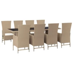 VIDAXL Meubles à Dîner De Jardin Et Coussins 9 Pcs Beige Poly Rotin 9 VIDAXL Meubles à Dîner De Jardin Et Coussins 9 Pcs Beige Poly Rotin -Konst Decor Magasin 5864c97c1e20e32e