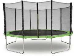 Trampoline " Yoopi " - ø 4.60 M - Vert - Avec Filet + échelle + Couverture + Kit D'ancrage