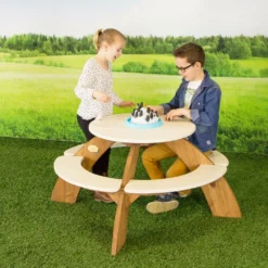 Axi Orion Table Pique Nique Enfant Ronde En Bois Marron & Blanc -Konst Decor Magasin 627a6e9bd4a290.42651758