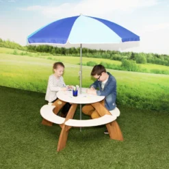 Axi Orion Table Pique Nique Enfant Ronde En Bois Marron & Blanc -Konst Decor Magasin 627a6e9be11838.74795888