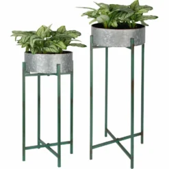 ESSCHERT DESIGN Jardinière Sur Pied En Zinc Intérieure Extérieure (lot De 2) Rondes - 2,7 / 3,8
