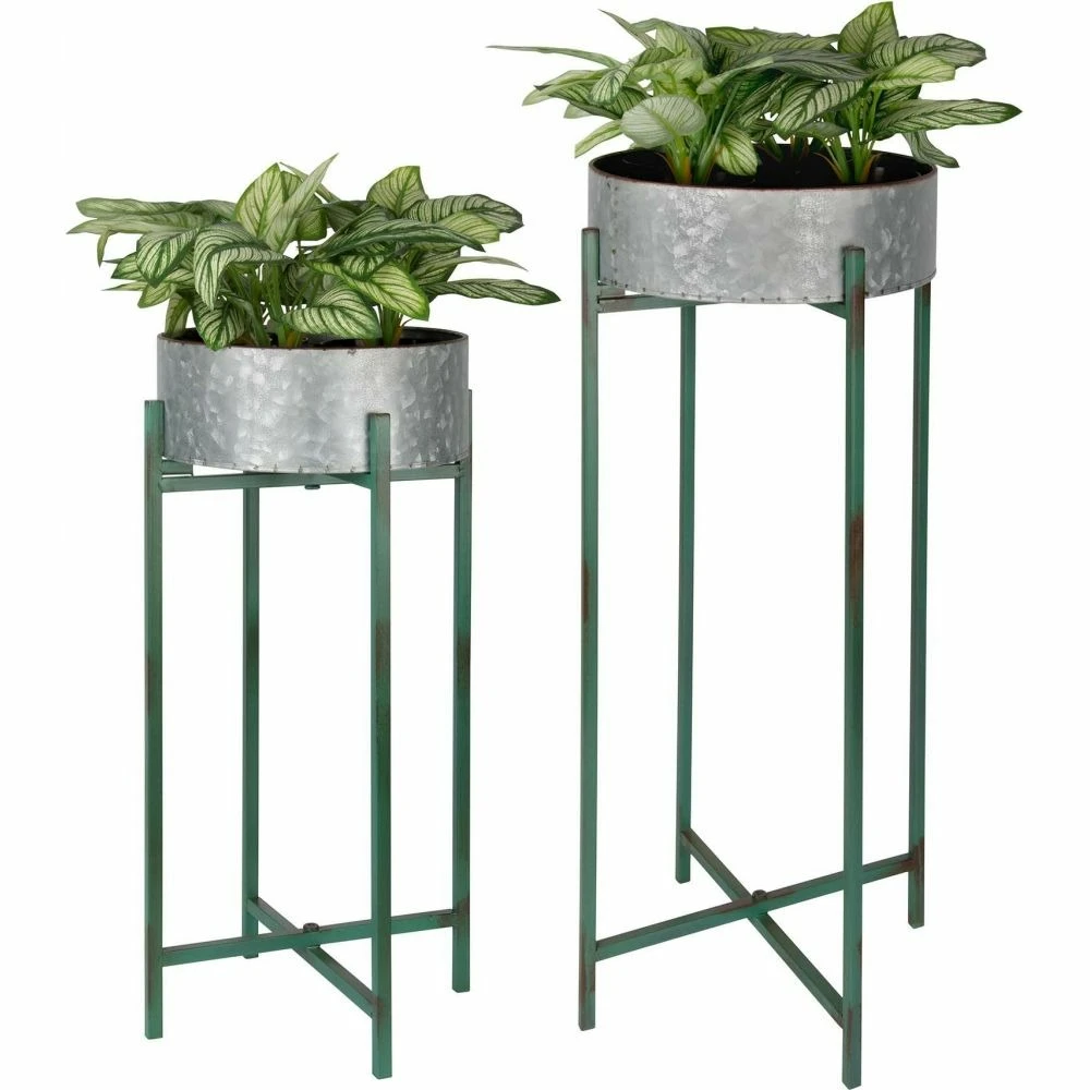 ESSCHERT DESIGN Jardinière Sur Pied En Zinc Intérieure Extérieure (lot De 2) Rondes - 2,7 / 3,8 1 ESSCHERT DESIGN Jardinière Sur Pied En Zinc Intérieure Extérieure (lot De 2) Rondes - 2,7 / 3,8