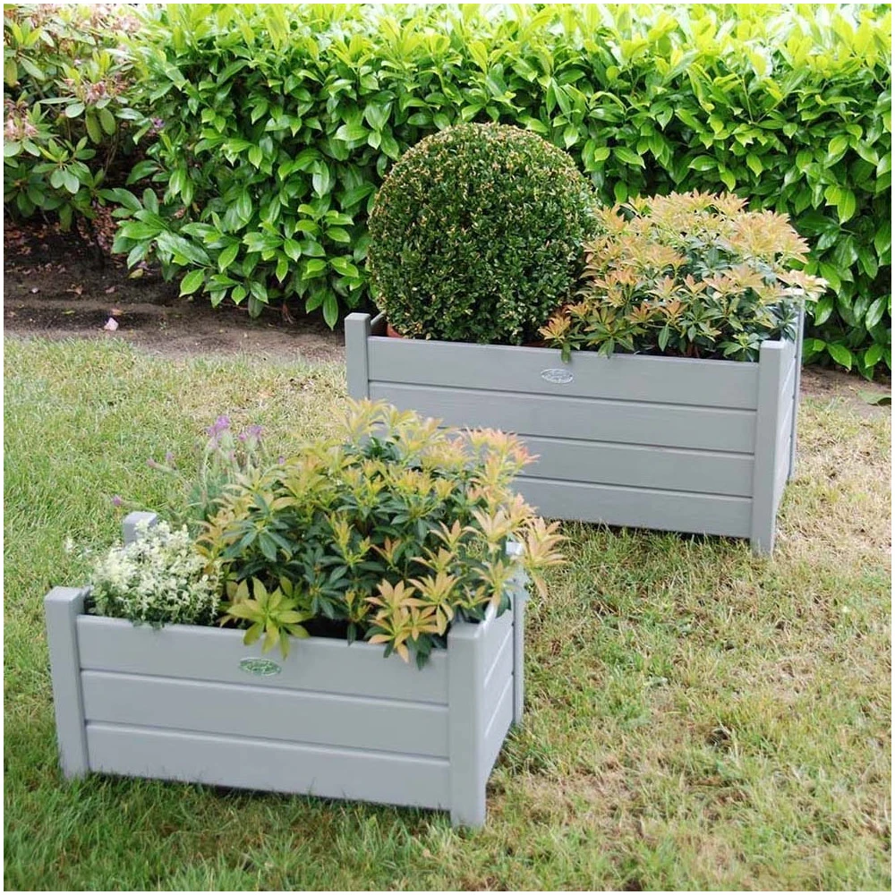 Bacs à Fleurs Rectangulaires (lot De 2) Gris 2 Bacs à Fleurs Rectangulaires (lot De 2) Gris – Image 2