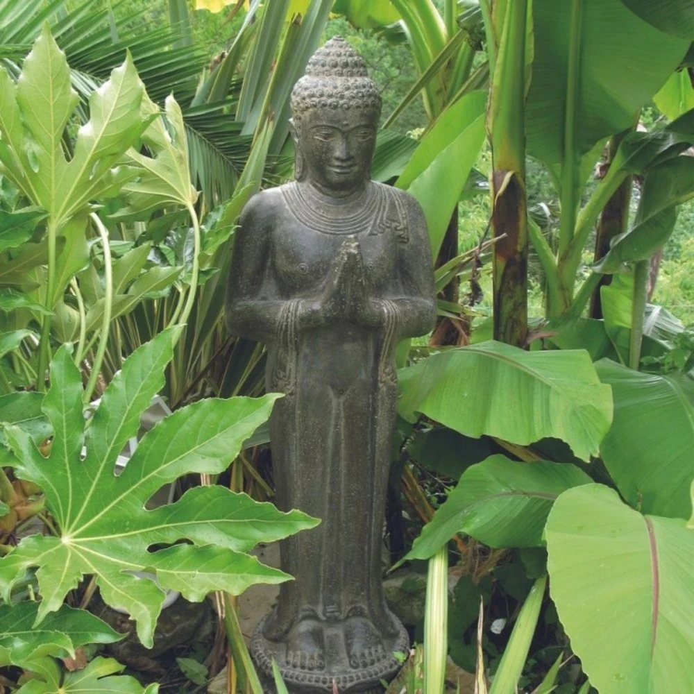 Statue Jardin Bouddha Debout Salutation 60 Cm - Gris Anthracite 60 Cm 2 Statue Jardin Bouddha Debout Salutation 60 Cm - Gris Anthracite 60 Cm – Image 2