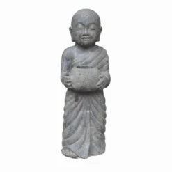 Statue Jardin Moine Debout Avec Photophore 60 Cm - Gris 60 Cm