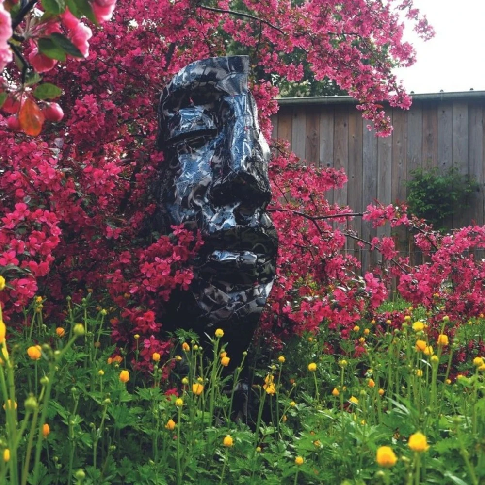 Statue Demi-visage Métal Mosaïque 101 Cm - Gris Anthracite 2 Statue Demi-visage Métal Mosaïque 101 Cm - Gris Anthracite – Image 2