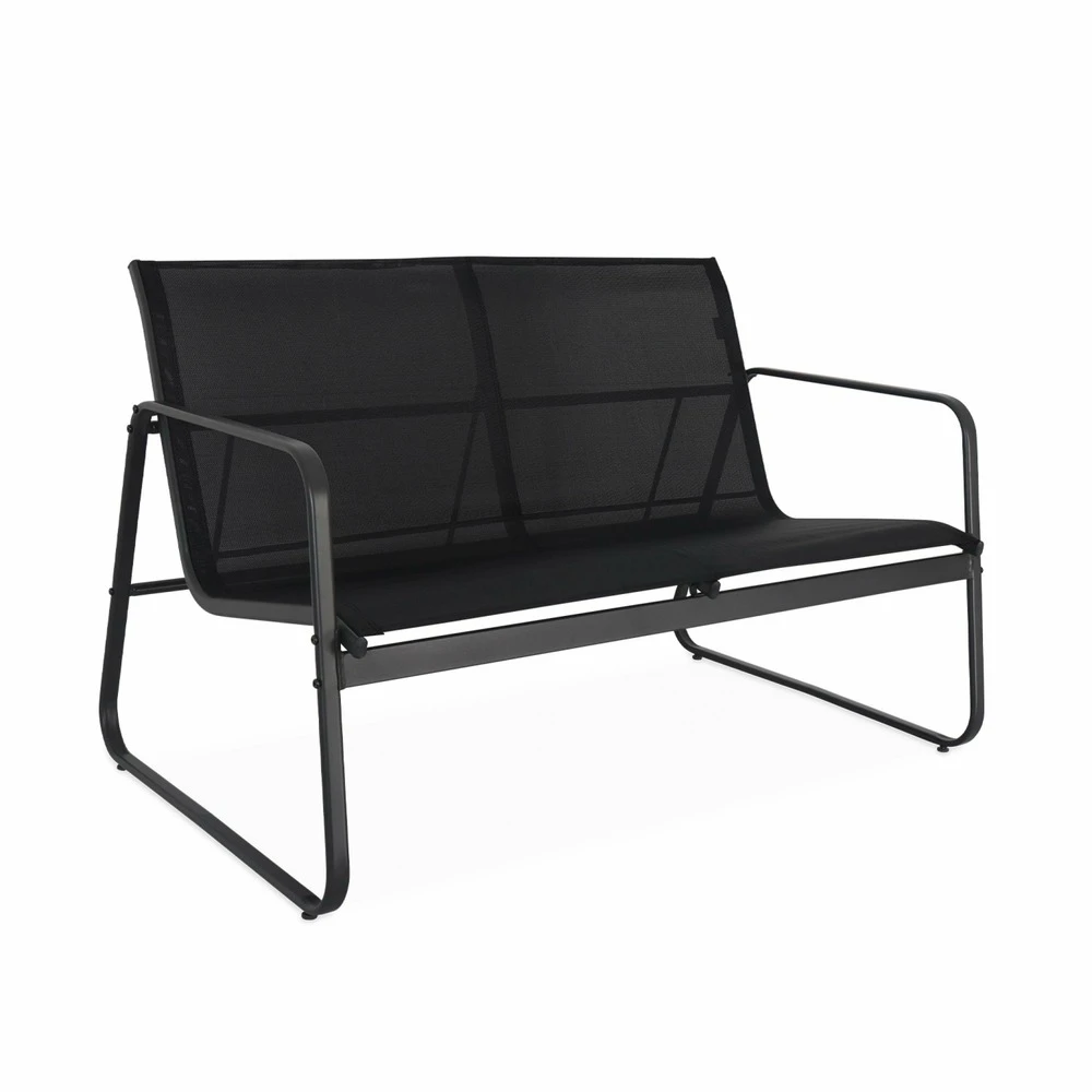 Salon De Jardin En Métal Et Textilène Pour 4 Personnes. Gris Foncé Et Noir. Design 4 Salon De Jardin En Métal Et Textilène Pour 4 Personnes. Gris Foncé Et Noir. Design – Image 4