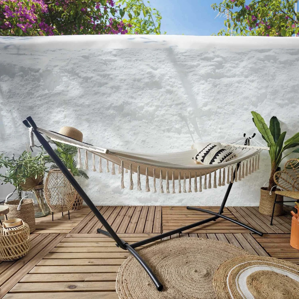 Hamac Beige à Franges Terre Inconnue 285 X 90 Cm 2 Hamac Beige à Franges Terre Inconnue 285 X 90 Cm – Image 2