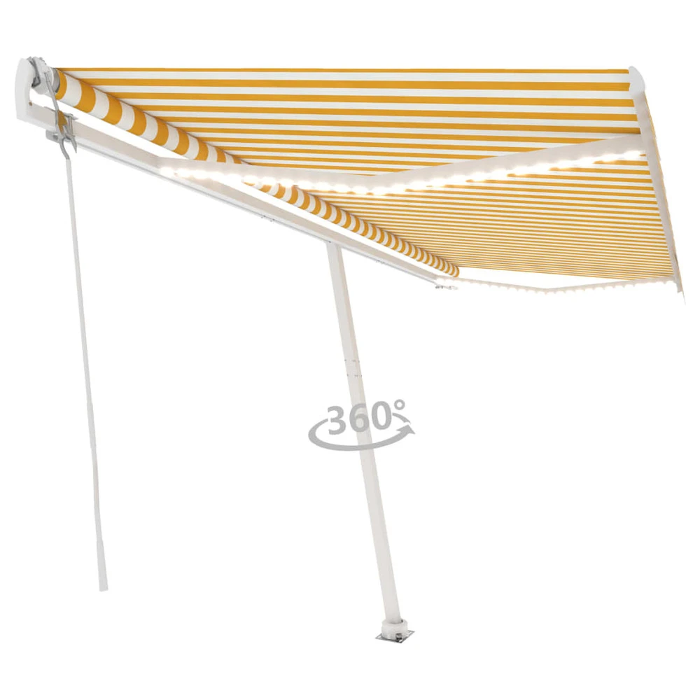 VIDAXL Auvent Automatique Capteur De Vent Led 500x350cm Jaune Et Blanc 3 VIDAXL Auvent Automatique Capteur De Vent Led 500x350cm Jaune Et Blanc – Image 3