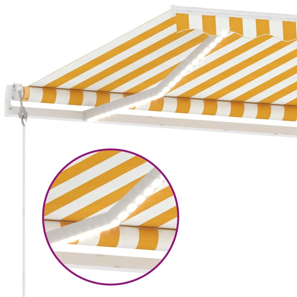 VIDAXL Auvent Automatique Capteur De Vent Led 500x350cm Jaune Et Blanc 5 VIDAXL Auvent Automatique Capteur De Vent Led 500x350cm Jaune Et Blanc – Image 5