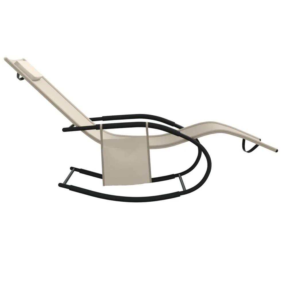 VIDAXL Chaises Longues à Bascule 2 Pcs Crème Acier Et Textilène 5 VIDAXL Chaises Longues à Bascule 2 Pcs Crème Acier Et Textilène – Image 5