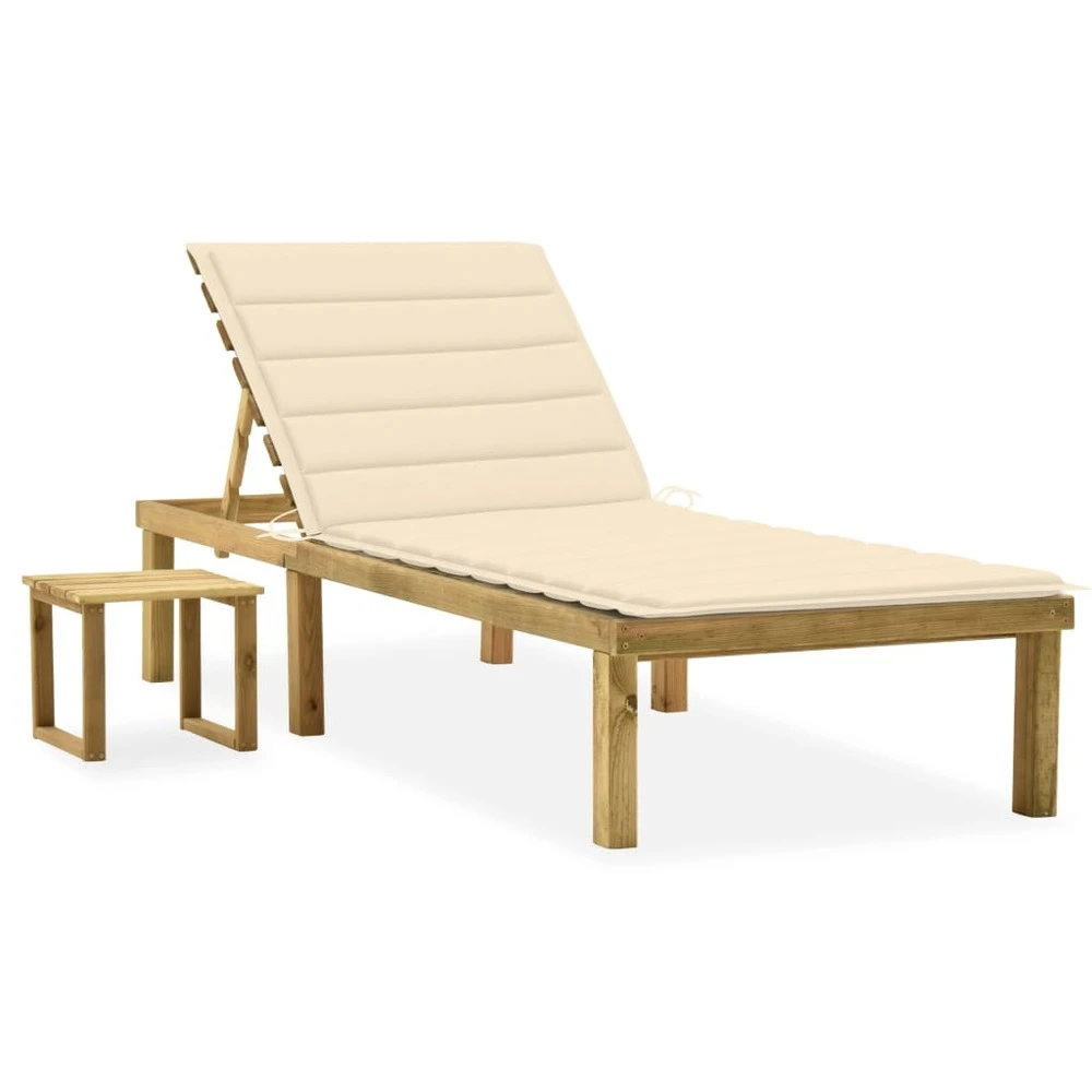 VIDAXL Chaise Longue De Jardin Avec Table Et Coussin Pin Imprégné 1 VIDAXL Chaise Longue De Jardin Avec Table Et Coussin Pin Imprégné