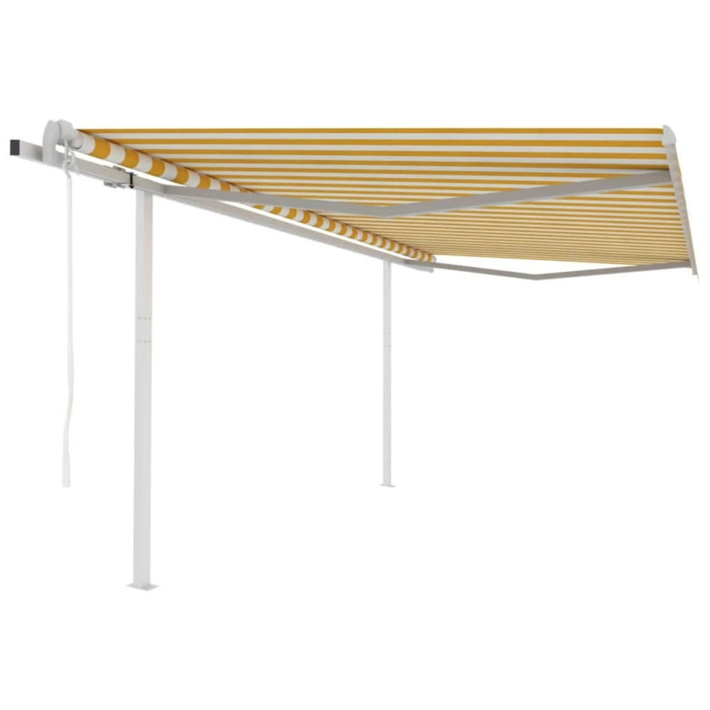 VIDAXL Auvent Rétractable Automatique Et Poteaux 4,5x3m Jaune Et Blanc 1 VIDAXL Auvent Rétractable Automatique Et Poteaux 4,5x3m Jaune Et Blanc