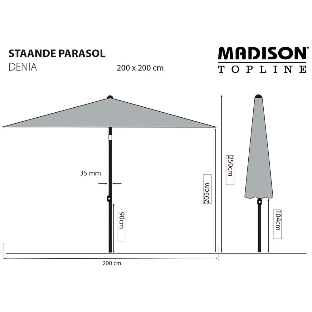 Madison Parasol Denia 200x200 Cm Taupe 6 Madison Parasol Denia 200x200 Cm Taupe – Image 6