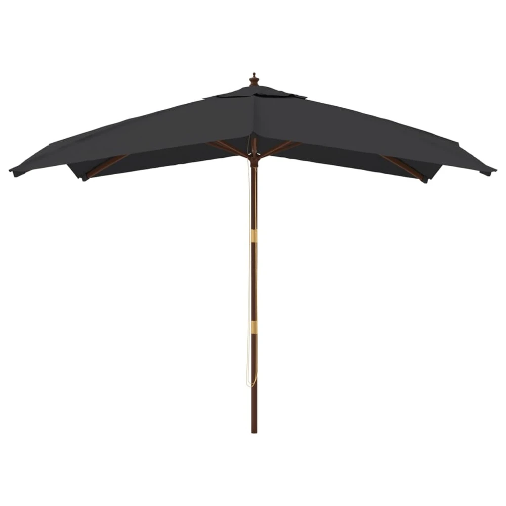 VIDAXL Parasol De Jardin Avec Mât En Bois Noir 300x300x273 Cm 3 VIDAXL Parasol De Jardin Avec Mât En Bois Noir 300x300x273 Cm – Image 3