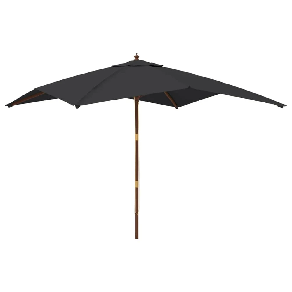 VIDAXL Parasol De Jardin Avec Mât En Bois Noir 300x300x273 Cm 2 VIDAXL Parasol De Jardin Avec Mât En Bois Noir 300x300x273 Cm – Image 2