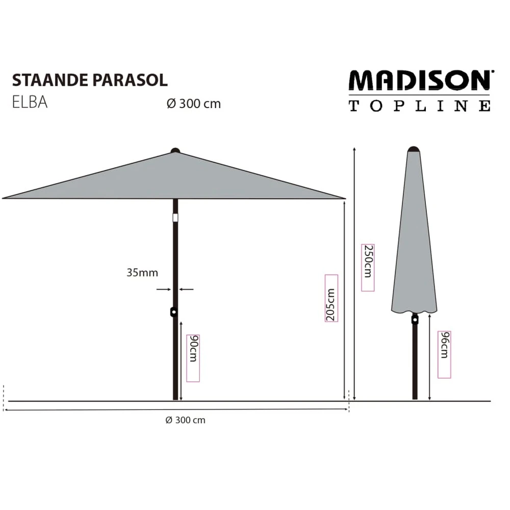 Madison Parasol Elba 300 Cm Gris 6 Madison Parasol Elba 300 Cm Gris – Image 6