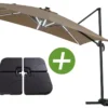 Parasol Jardin Déporté Led Alu "sun 4 Luxe" - Rectangle - 3 X 4 M - Taupe - Dalles à Lester Incluses