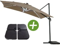 Parasol Jardin Déporté Led Alu "sun 4 Luxe" - Rectangle - 3 X 4 M - Taupe - Dalles à Lester Incluses