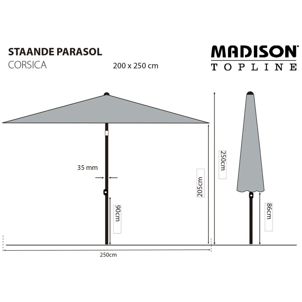 Madison Parasol Corsica 200x250 Cm Taupe 6 Madison Parasol Corsica 200x250 Cm Taupe – Image 6