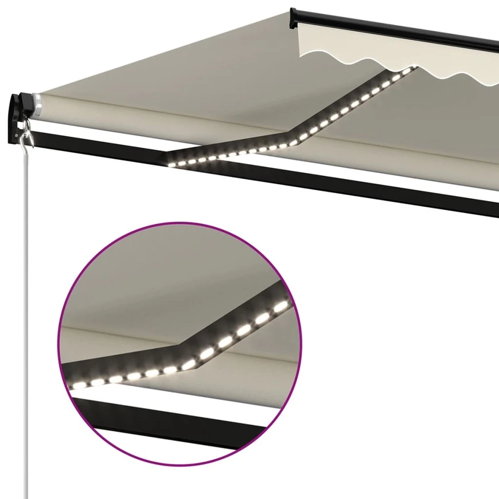 VIDAXL Auvent Manuel Rétractable Avec Led 350x250 Cm Crème 5 VIDAXL Auvent Manuel Rétractable Avec Led 350x250 Cm Crème – Image 5