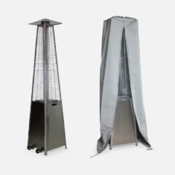 Parasol Chauffant Au Gaz Pyramide - Greenland Avec Housse De Protection Grise - Chauffage D'extérieur 11.2kw En Acier Inoxydable.