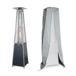 Chauffage D'extérieur - Sweden - Parasol Chauffant Gaz Pyramide. Design. Véritable Flamme. Roulettes + Housse De Protection Incluses