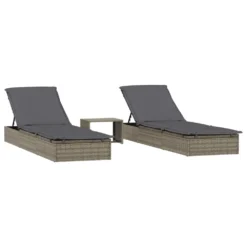 VIDAXL Transats 2 Pcs Avec Table Gris Résine Tressée