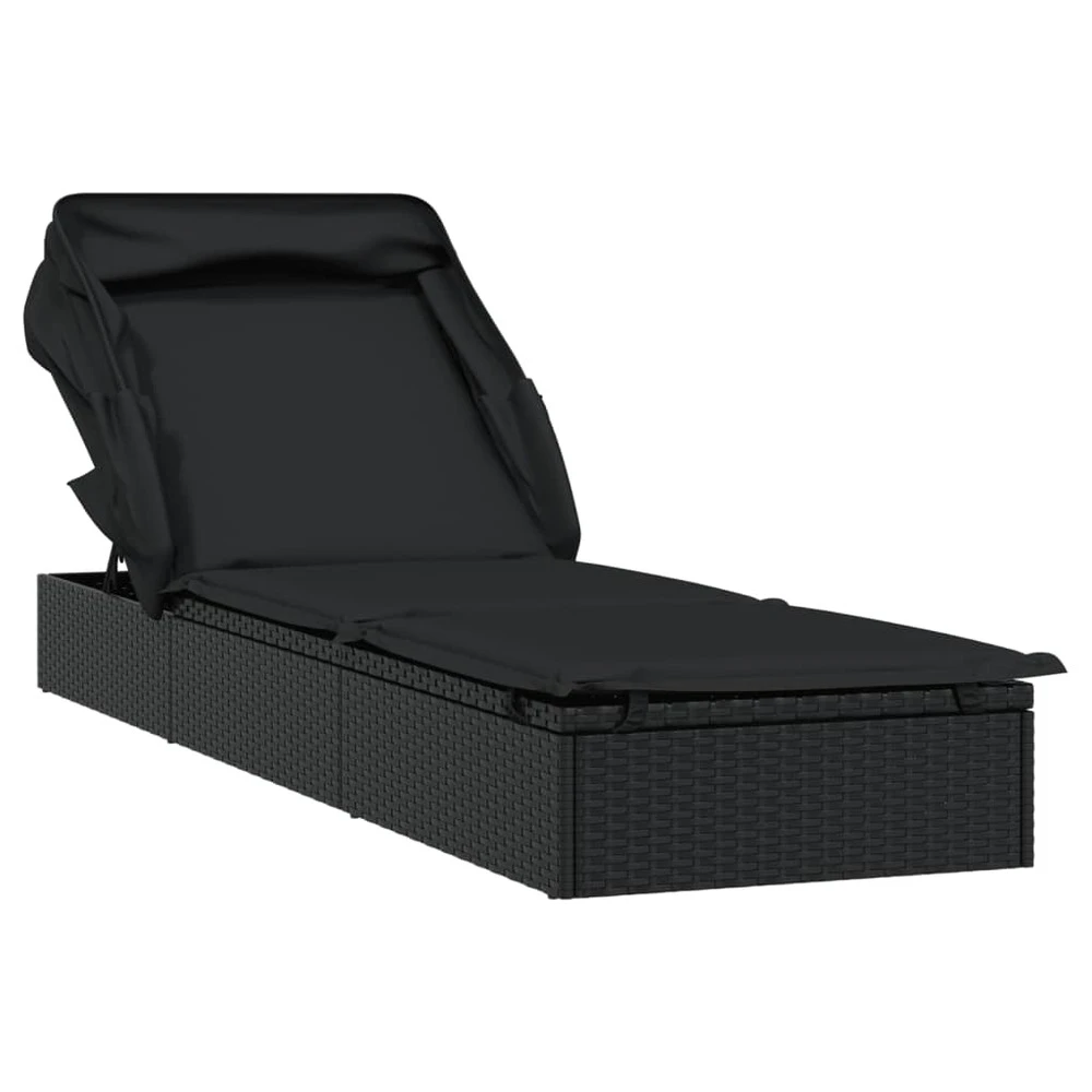 VIDAXL Transat Avec Toit Pliable Noir 213x63x97 Cm Résine Tressée 1 VIDAXL Transat Avec Toit Pliable Noir 213x63x97 Cm Résine Tressée