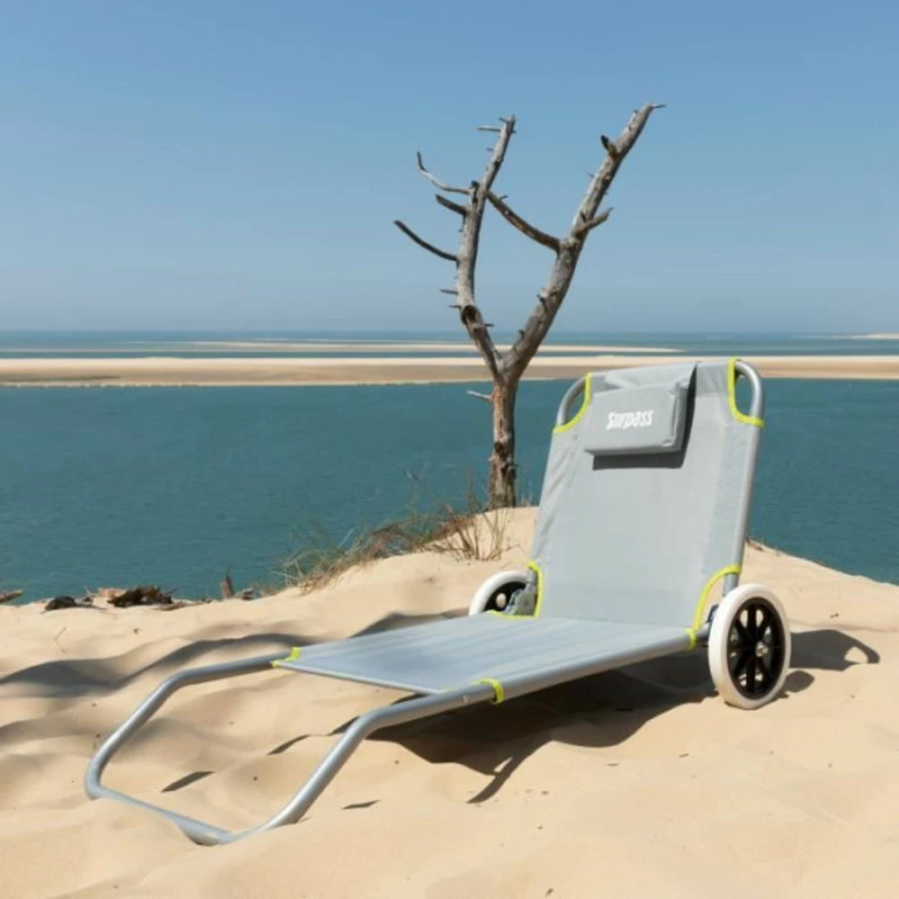 Transat Chaise De Plage A Roulette Vert Et Gris 2 Transat Chaise De Plage A Roulette Vert Et Gris – Image 2