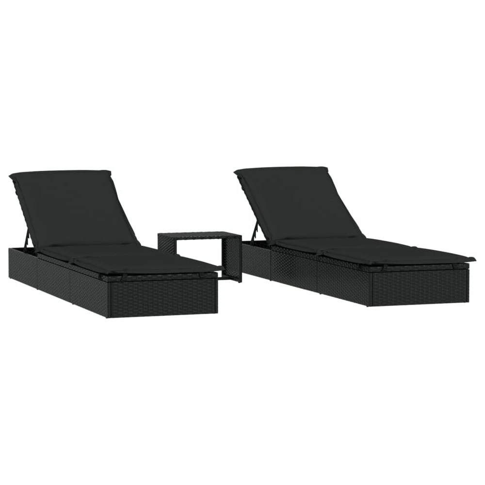 VIDAXL Transats 2 Pcs Avec Table Noir Résine Tressée 1 VIDAXL Transats 2 Pcs Avec Table Noir Résine Tressée