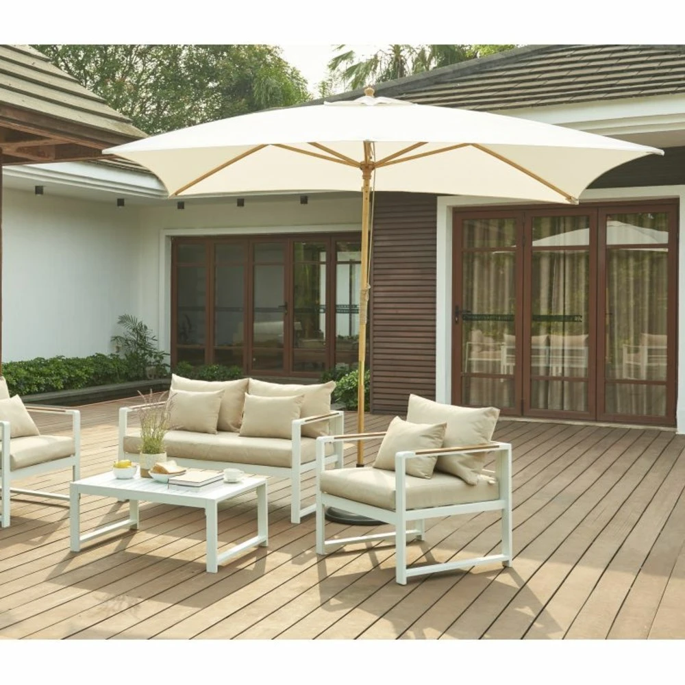 Parasol Droit Hoani En Bambou Contreplaqué Et Tissu Beige Clair 2 Parasol Droit Hoani En Bambou Contreplaqué Et Tissu Beige Clair – Image 2