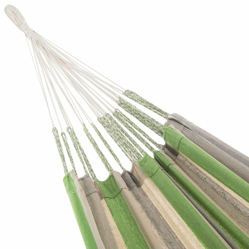 Toile De Hamac Rayée - Citron Vert / Gris Clair / écru. 1 Personne. 100% Polycoton. 240x160cm 3 Toile De Hamac Rayée - Citron Vert / Gris Clair / écru. 1 Personne. 100% Polycoton. 240x160cm – Image 3