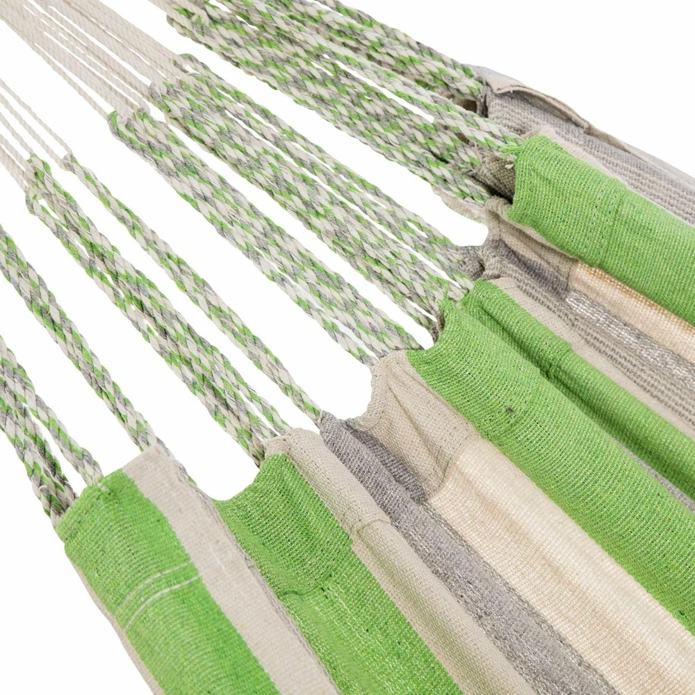 Toile De Hamac Rayée - Citron Vert / Gris Clair / écru. 1 Personne. 100% Polycoton. 240x160cm 4 Toile De Hamac Rayée - Citron Vert / Gris Clair / écru. 1 Personne. 100% Polycoton. 240x160cm – Image 4