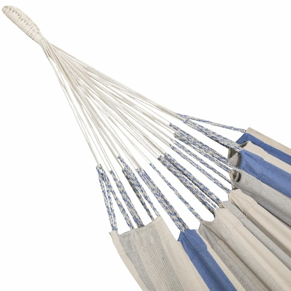 Toile De Hamac Rayée - Bleu Turquoise / Gris Clair / écru. 1 Personne. 100% Polycoton. 220x140cm 3 Toile De Hamac Rayée - Bleu Turquoise / Gris Clair / écru. 1 Personne. 100% Polycoton. 220x140cm – Image 3
