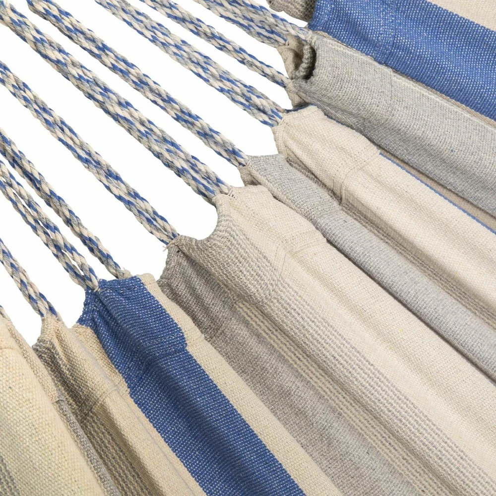 Toile De Hamac Rayée - Bleu Turquoise / Gris Clair / écru. 1 Personne. 100% Polycoton. 240x160cm 4 Toile De Hamac Rayée - Bleu Turquoise / Gris Clair / écru. 1 Personne. 100% Polycoton. 240x160cm – Image 4