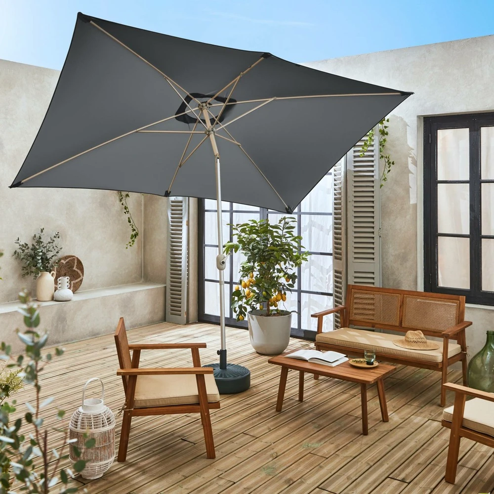 Parasol Wissant. 2x3m. Couleur Gris. Mât Central. Aluminium Anodisé Orientable. Manivelle D'ouverture 3 Parasol Wissant. 2x3m. Couleur Gris. Mât Central. Aluminium Anodisé Orientable. Manivelle D'ouverture – Image 3