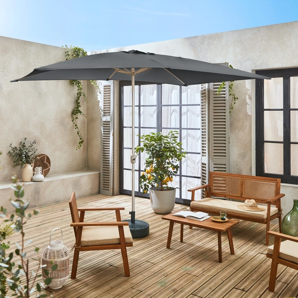 Parasol Wissant. 2x3m. Couleur Gris. Mât Central. Aluminium Anodisé Orientable. Manivelle D'ouverture 1 Parasol Wissant. 2x3m. Couleur Gris. Mât Central. Aluminium Anodisé Orientable. Manivelle D'ouverture