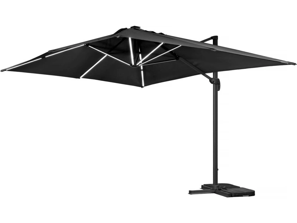 Parasol Jardin Déporté Led Alu "sun 3 Luxe" - Carré - 3 X 3 M - Coloris Noir - Dalles Lestées Incluses 3 Parasol Jardin Déporté Led Alu "sun 3 Luxe" - Carré - 3 X 3 M - Coloris Noir - Dalles Lestées Incluses – Image 3