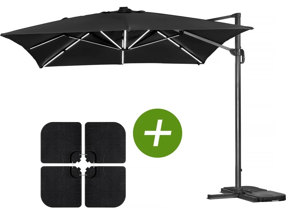 Parasol Jardin Déporté Led Alu "sun 3 Luxe" - Carré - 3 X 3 M - Coloris Noir - Dalles Lestées Incluses 1 Parasol Jardin Déporté Led Alu "sun 3 Luxe" - Carré - 3 X 3 M - Coloris Noir - Dalles Lestées Incluses