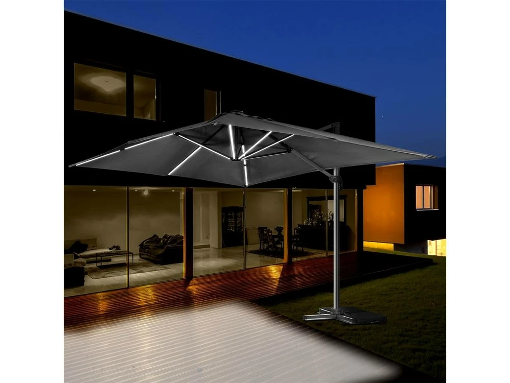 Parasol Jardin Déporté Led Alu "sun 3 Luxe" - Carré - 3 X 3 M - Coloris Noir - Dalles Lestées Incluses 2 Parasol Jardin Déporté Led Alu "sun 3 Luxe" - Carré - 3 X 3 M - Coloris Noir - Dalles Lestées Incluses – Image 2