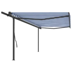 VIDAXL Auvent Manuel Rétractable Avec Poteaux 5x3 M Bleu Et Blanc