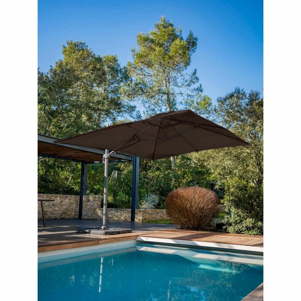 Parasol Déporté Marron Natural + Dalle Et Housse L400xh272xl300 - Jules - Cezare 1 Parasol Déporté Marron Natural + Dalle Et Housse L400xh272xl300 - Jules - Cezare